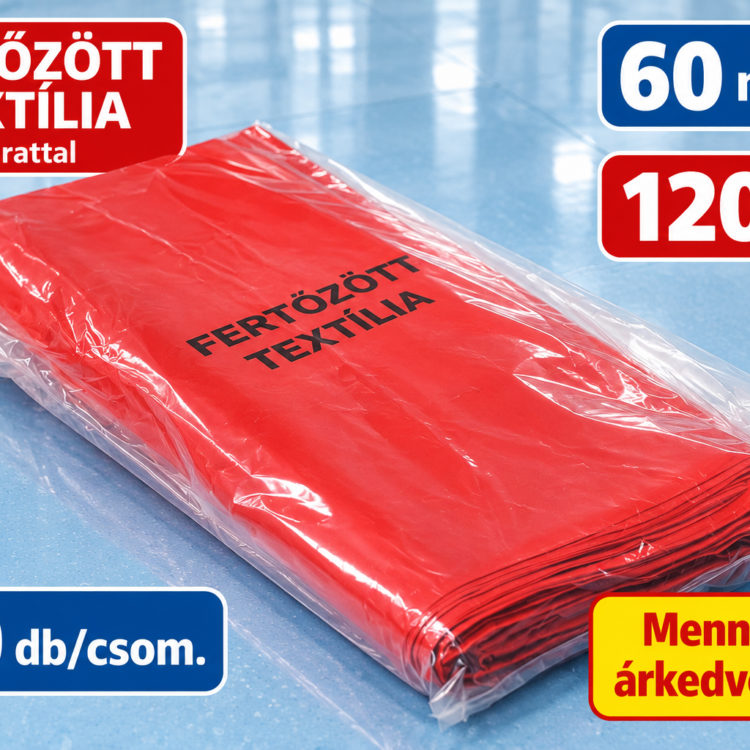 Fertőzött textília feliratú piros zsák - Kis méret, 120l (181 ft/db)