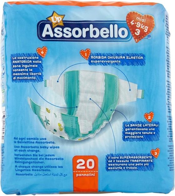 Assorbello gyermek pelenka, midi, 4-9 kg, 20 db/csomag - Image 3