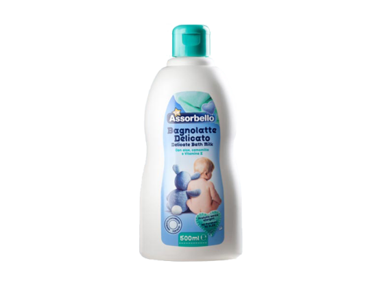 Assorbello finom fürdőtej, baba tusfürdő, kamillával és E-vitaminnal, 500 ml
