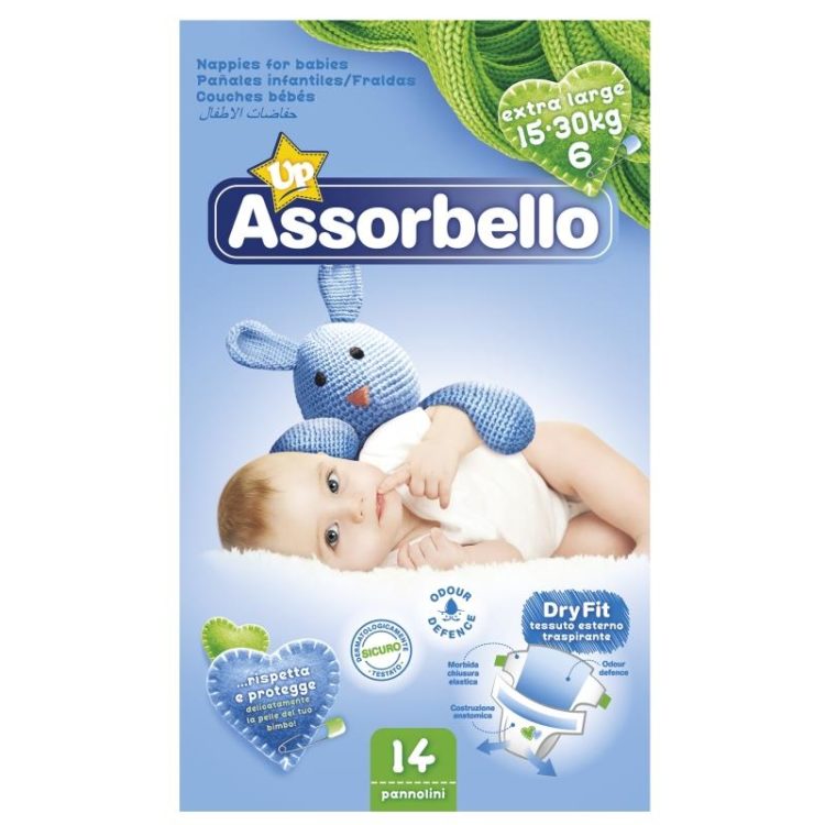 Assorbello gyermek pelenka, Extra nagy, 15-30 kg, 14 db/csomag