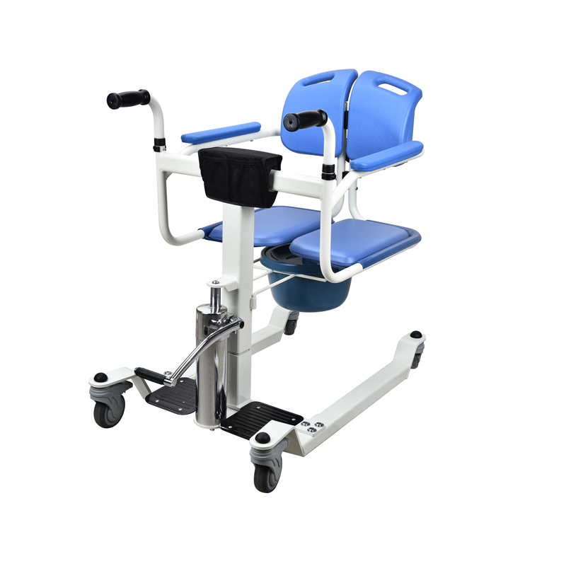 Hidraulikus betegemelő kerekesszék, 3 cserélhető ülőfelülettel, 125 kg teherbírású
