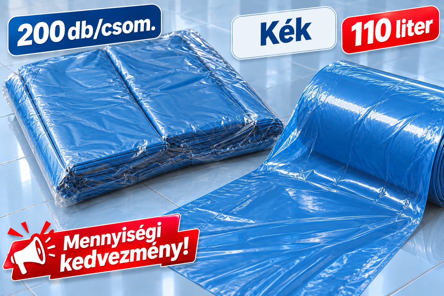Kék hulladékgyűjtő zsák – 110l-es, 200 db/csom. (75 ft/db)