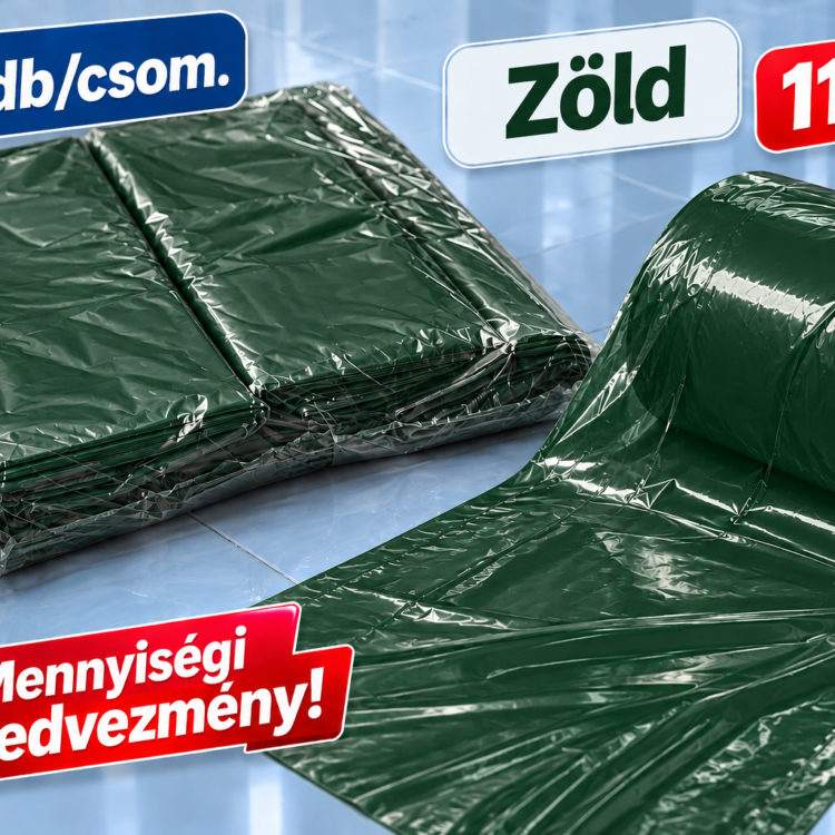 Zöld hulladékgyűjtő zsák – 110l-es, 200 db/csom. (75 ft/db)