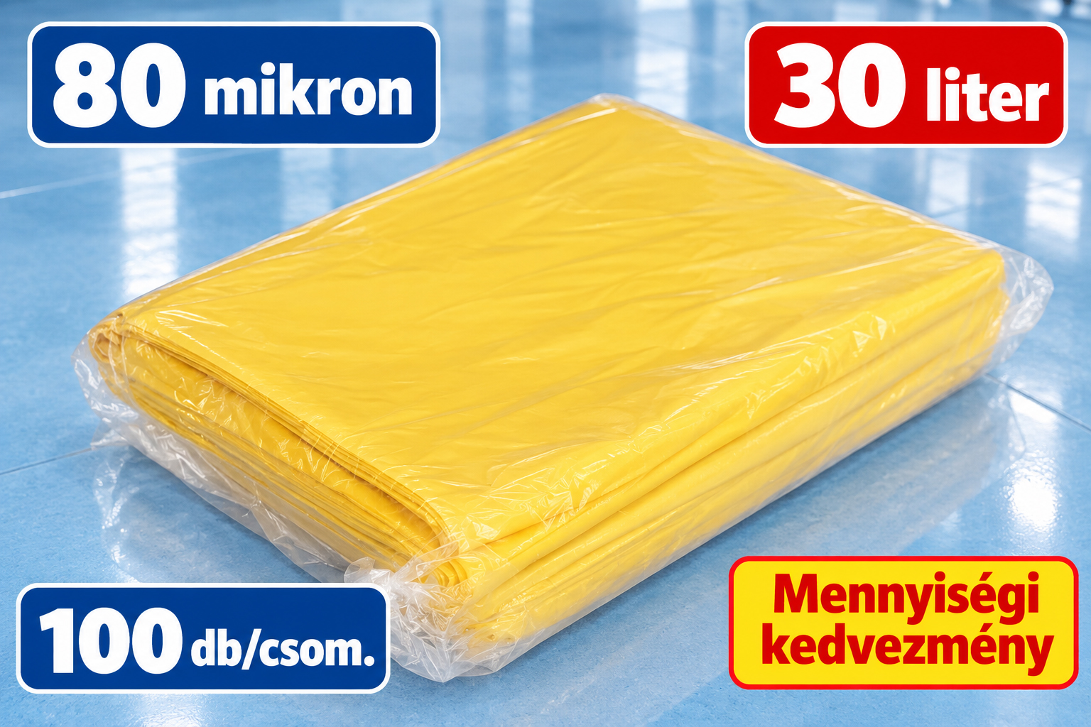 Sárga hulladékgyűjtő zsák – 30l-es, 100 db/csom. (54 ft/db)